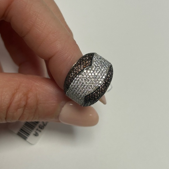 Suzy Levian Sterling Silver Brown White CZ Wide Pave Band NWT - Picture 2 of 7